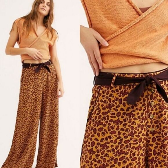 NWT Free People Bennie Animal Print Wide Leg Pants - Picture 2 of 14